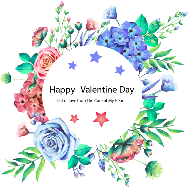 Happy Valentine Day Beautiful Frame, Water Color Flower, - Wild Flowers Frame (640x640), Png Download