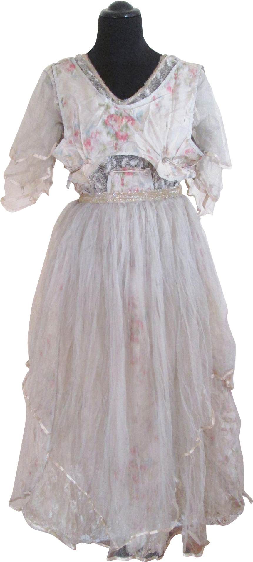 Antique French Watercolor Silk - Gown (1905x1905), Png Download