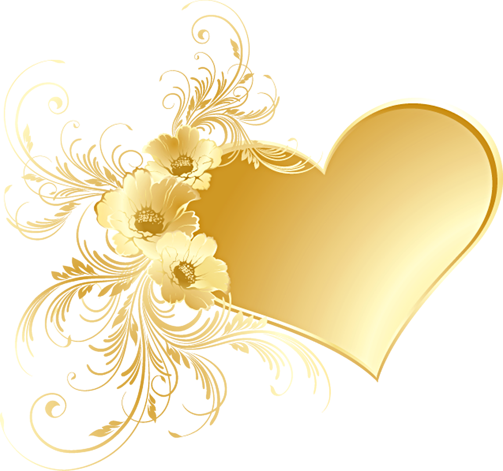 Gold Heart With Flowers Png Picture - Gold Flower Png (1000x937), Png Download