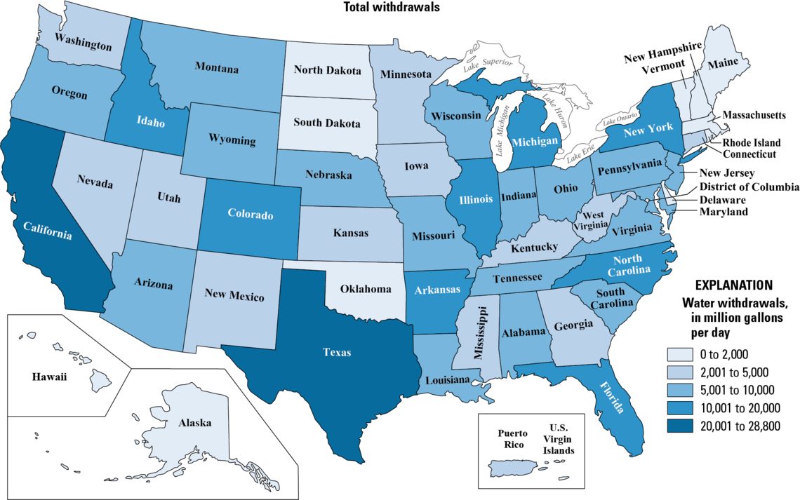 Usa Manages To Reduce 2015 Water Use To Below 1970 - Water Usage In The United States (1140x713), Png Download