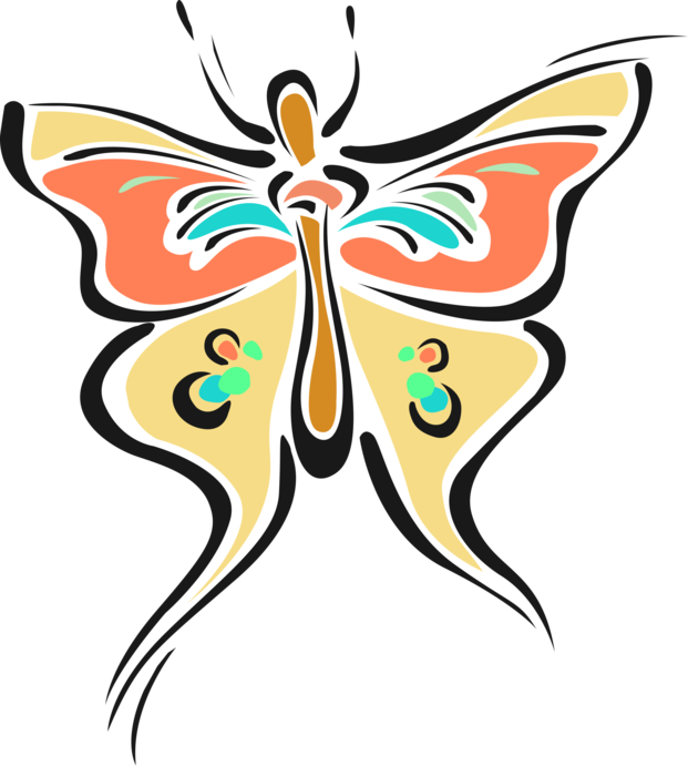 Vector Illustration Of Colorful Butterfly Winged Insect - פרפרים ופרחים לצביעה (621x700), Png Download