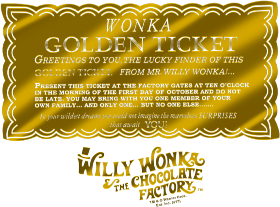 Willy Wonka & The Chocolate Factory Golden Ticket Juniors - Golden Ticket Willy Wonka (600x484), Png Download