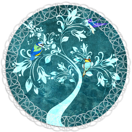 Blauer Türkis-baum Mit Vogel-kunst Untersetzer (640x640), Png Download