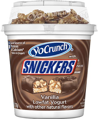 Yocrunch Vanilla Lowfat Yogurt With Snickers Pieces - Dannon Strawberry With Granola Yogurt (600x395), Png Download