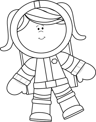 Black And White Girl Floating Clip Art - Astronaut Clipart Png (391x500), Png Download