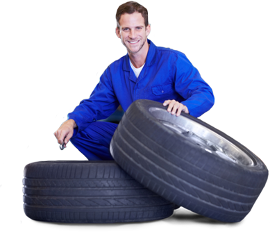 Tire Services Tires Done Right - Mechanic With Tyre (389x334), Png Download