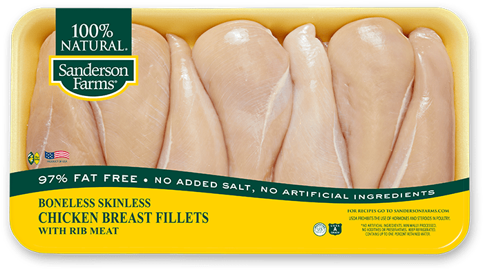 Value Pack Boneless Skinless Chicken Breast Fillets - Sanderson Farms Fresh 97% Fat Free Boneless, Skinless (709x758), Png Download