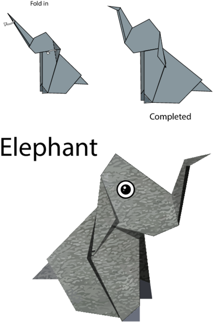 Easy Origami Instructions Elephant (500x707), Png Download