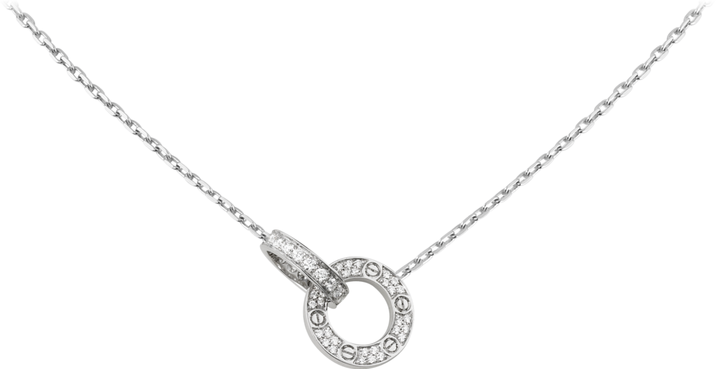 Love Necklace, Diamond-pavedwhite Gold, Diamonds - Cartier Interlocking With Diamond Necklace (1024x529), Png Download