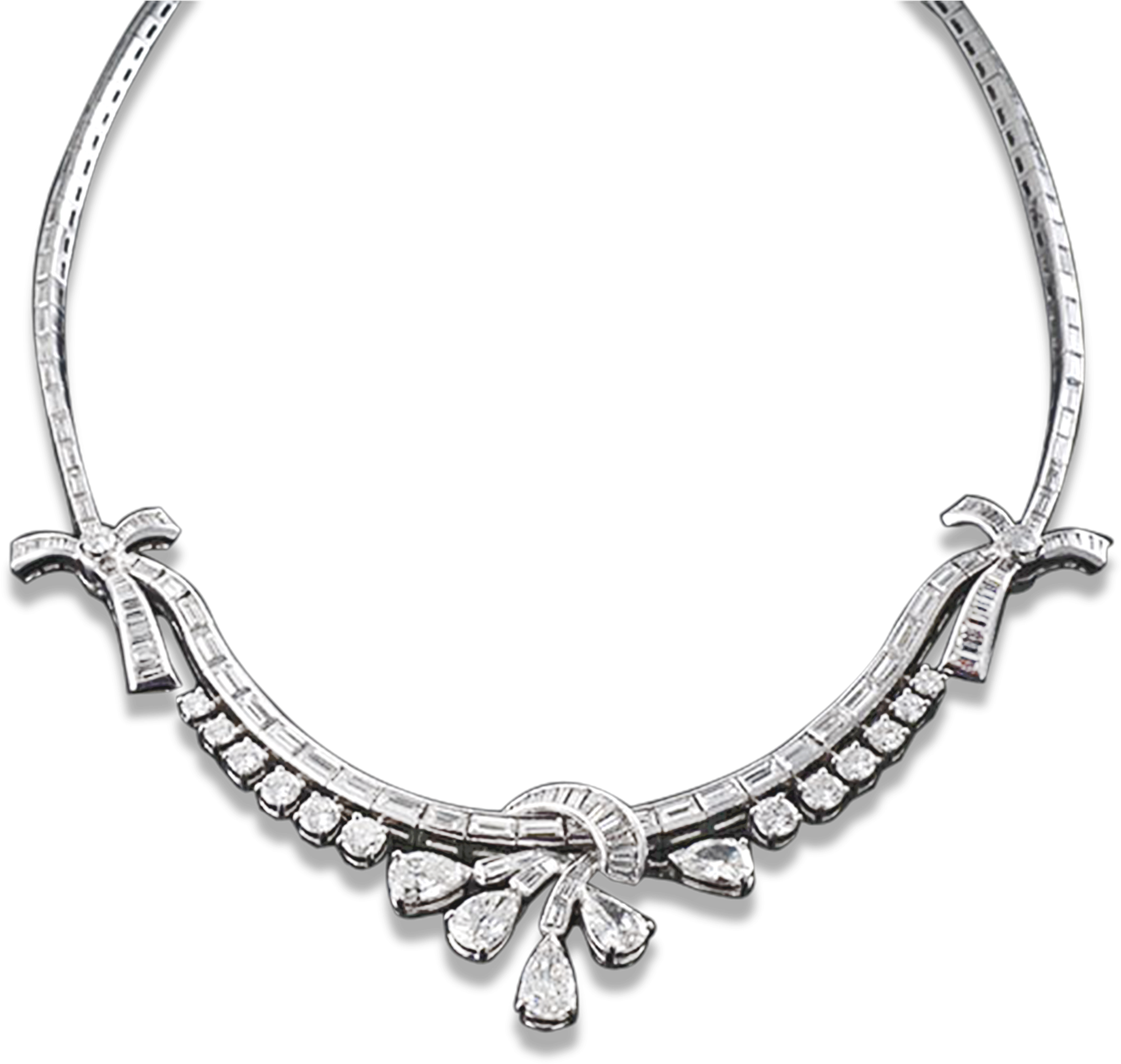 Pear, Round And Baguette Diamond Necklace - Necklace (2500x2000), Png Download