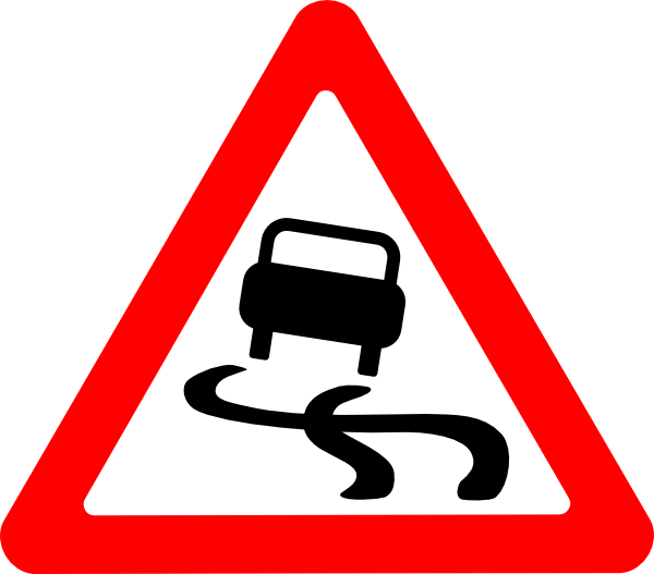 Banner Black And White Library Slippery Road Sign Clip - Slippery Road Sign (600x527), Png Download
