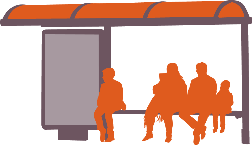 Bus Stop 2 Orange - Human Silhouette At Bus Stop (961x551), Png Download