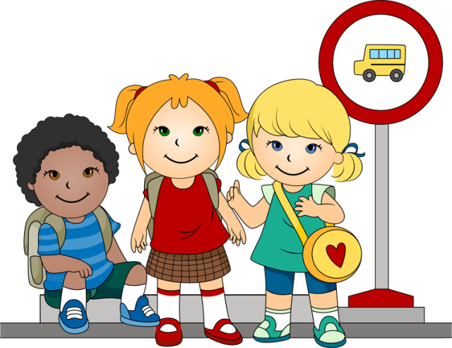 Clip Art Of Kids At A School - School Bus Stop Clipart (640x492), Png Download