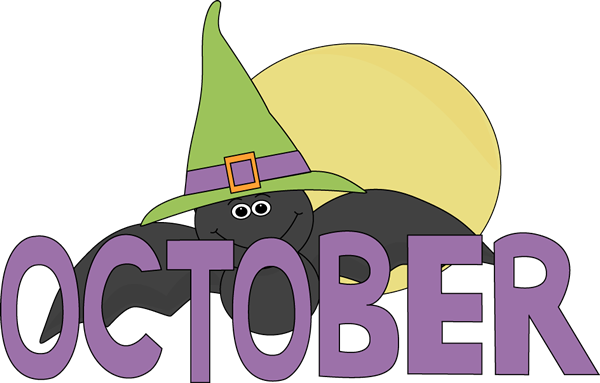 Month Of October Halloween Bat - October Month Clip Art (600x383), Png Download