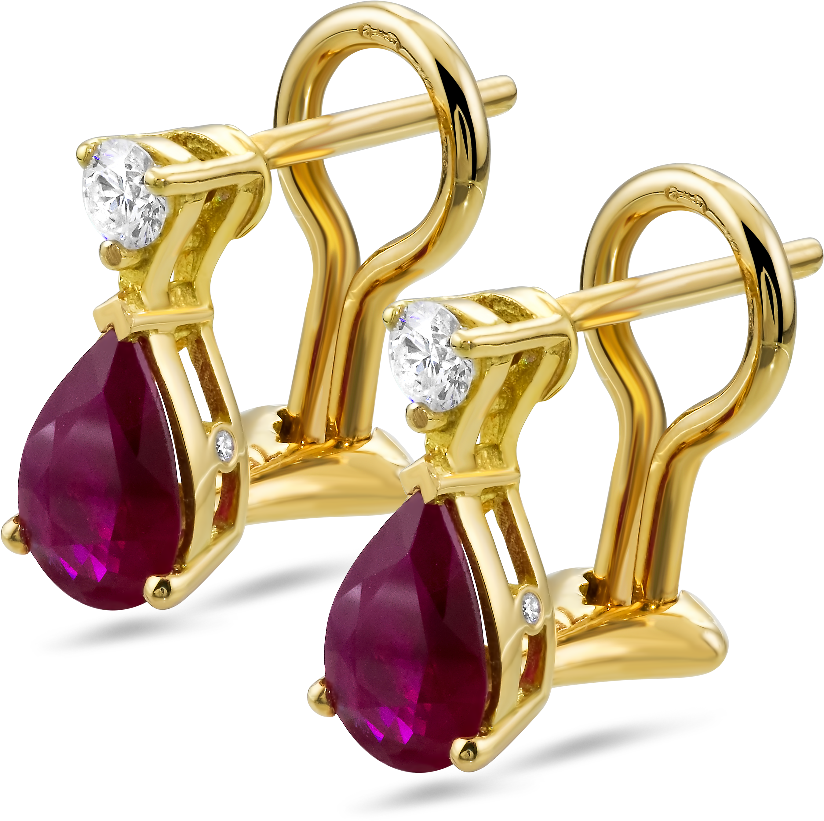18k Yellow Gold Diamond Earrings With Rubies - Earring Gold Diamond (2967x2967), Png Download