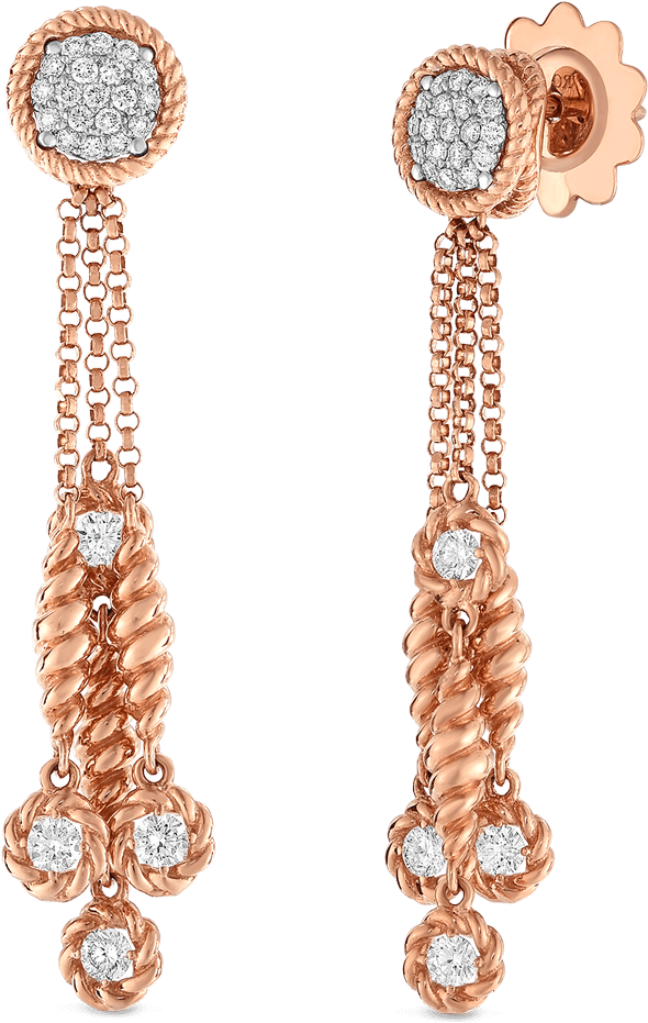 Roberto Coin 18k Rose Gold 18k White Gold - Diamond Tassel Earrings (1600x1600), Png Download