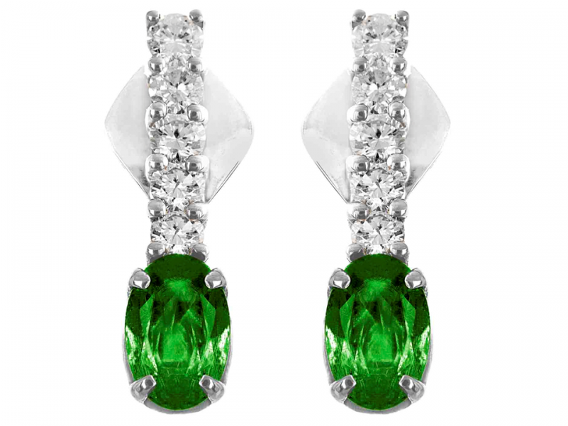 Emerald And Diamond Earrings In 14k White Gold - Blue Sapphire And Diamond Earrings In 14k White Gold (800x800), Png Download