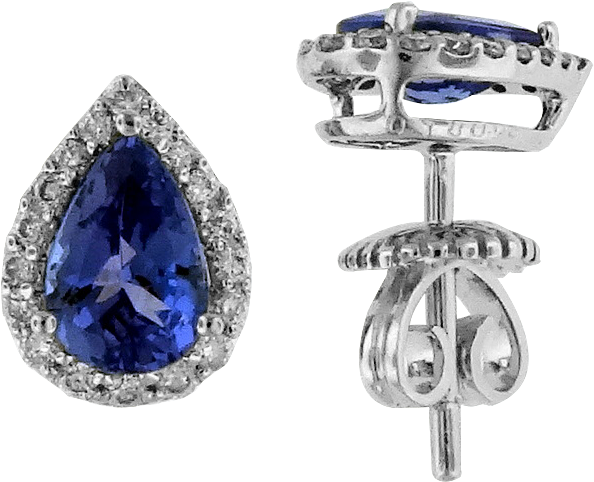 14kt White Gold Pear Shaped Tanzanite And Round Diamond - Pear Shaped Sapphire And Diamond Earrings (742x566), Png Download