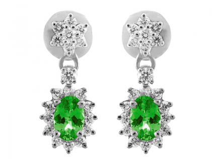 Emerald And Diamond Earring Set In 18k White Gold - Ruby (600x315), Png Download