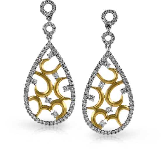 14k Gold Two-tone Diamond Earrings - Earrings (600x600), Png Download