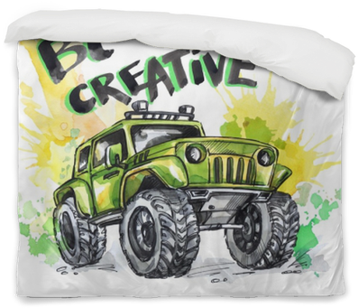 Hand Drawn Card With Big Car And Lettering - Monster Truck Watercolor (400x400), Png Download