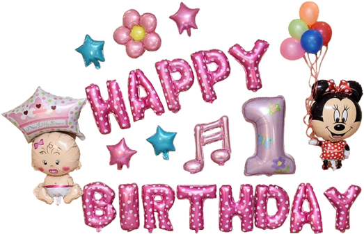 Happy Birthday Minnie Mouse & Baby Balloon Set - Party (529x348), Png Download