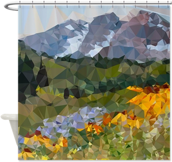 Mountain Floral Low Polygon Shower Curtain - Curtain (350x350), Png Download