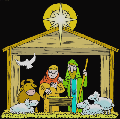 A Star Over A Manger With Mary Joseph Baby Jesus And - Baby Jesus Born In Bethlehem Clipart (400x397), Png Download