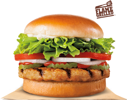 Our Flame Grilled Chicken Burger Features A Savory - Grilled Chicken Patty Burger (500x540), Png Download