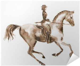 Watercolor Rider And Dressage Horse On White - Dressage (400x400), Png Download