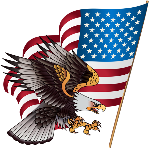 Eagle Transparent Png - Eagle With American Flag Png (600x596), Png Download