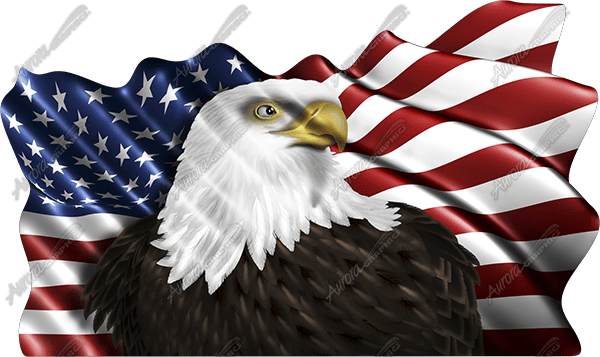 Waving American Flag Eagle - American Flag And Eagle Decal (600x357), Png Download