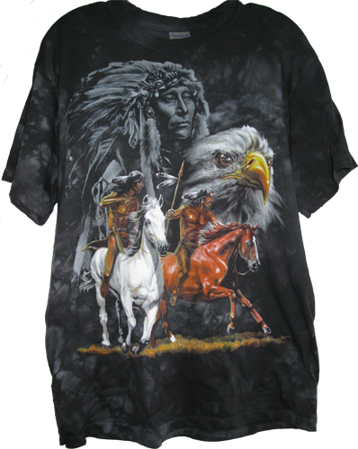 Black T Shirt W/native American Riders $13 - T-shirt (398x500), Png Download