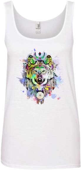 Watercolor Wolf Ladies' Tank Top - Active Tank (580x580), Png Download