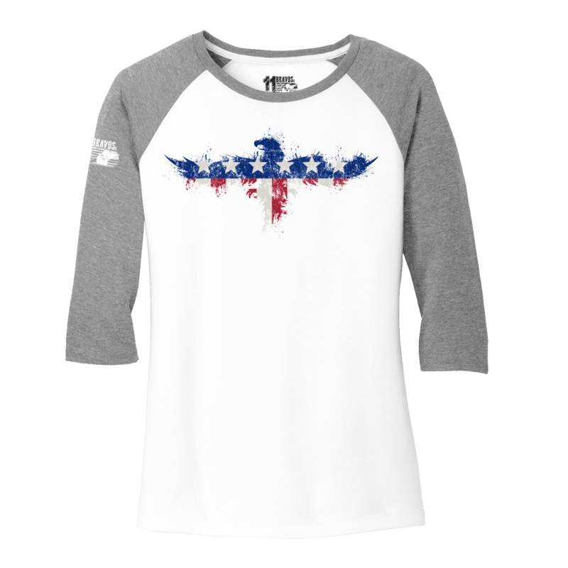 American Flag Eagle Women's 3/4 Sleeve - District Made Ladies Perfect Tri ™ 3 4 Sleeve Raglan (800x800), Png Download