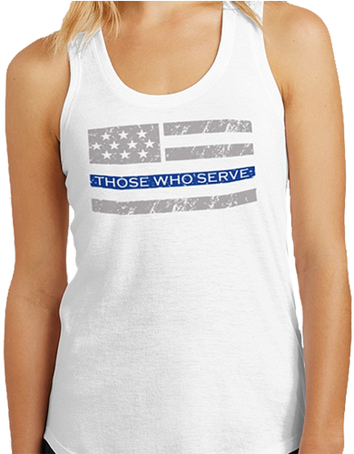 White Womens Tank Top With Those Who Serve Logo In - Thin Blue Line (498x498), Png Download