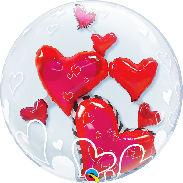 Double Bubble Balloon - Floating Hearts 61 Cm (600x600), Png Download