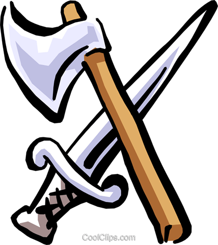 Axe And Sword Royalty Free Vector Clip Art Illustration - Sword And Axe (428x480), Png Download