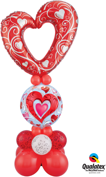 1 Red Hearts & Filigree Bubble Balloon (450x600), Png Download