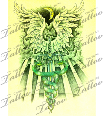 Marketplace Tattoo Caduceus - Illustration (400x400), Png Download