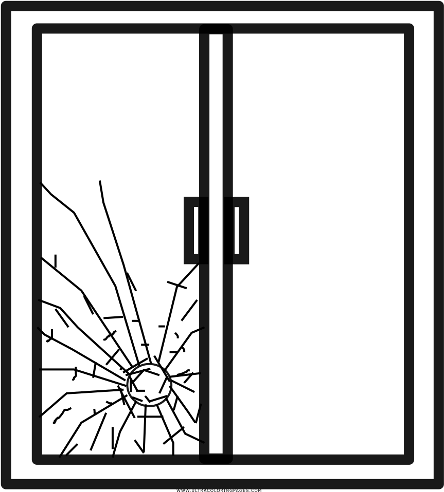 Broken Window Coloring Page - Line Art (1000x1000), Png Download