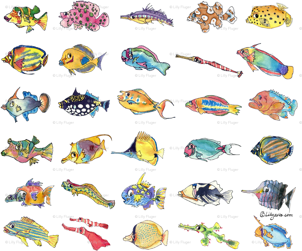 Cute Tropical Fish Cartoon (1041x877), Png Download