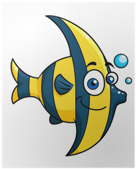 Smiling Cartoon Striped Tropical Fish Poster • Pixers® - Pescados Animados Del Caribe (400x400), Png Download