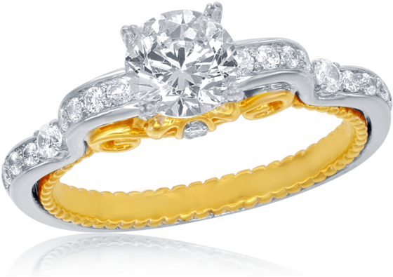 Cinderella Carriage Bridal Ring In 14k Yellow Gold - Enchanted Disney Cinderella's Carriage Two-tone Diamond (640x640), Png Download