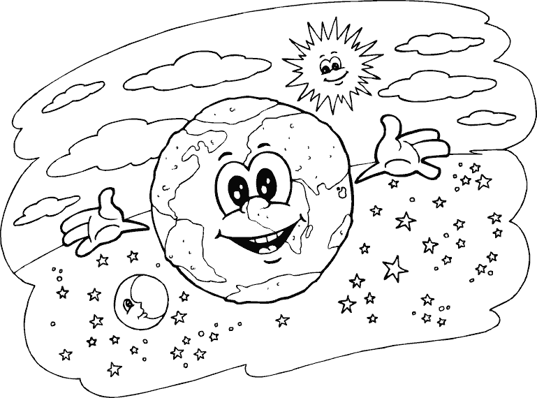 Earth, Sun, And Moon - Coloring Earth Sun And Moon (769x570), Png Download