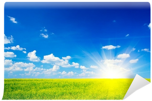 Wonderful Rapefield And Cloudscape With Sunbeams - Graphic Design (400x400), Png Download