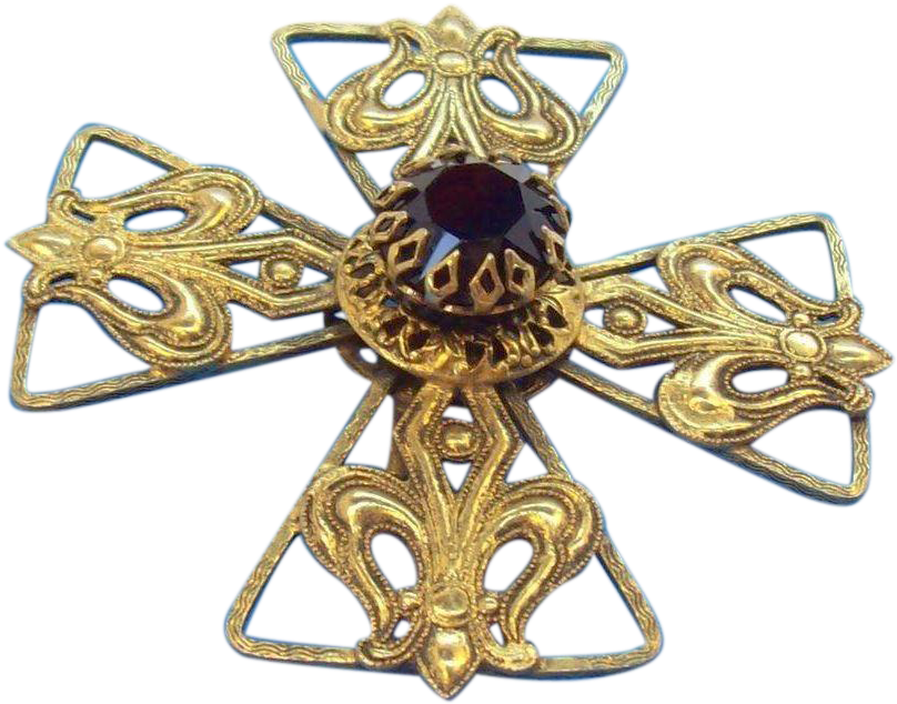Vintage Freirich Large 3-d Maltese Cross Goldtone Brooch - Emblem (807x807), Png Download