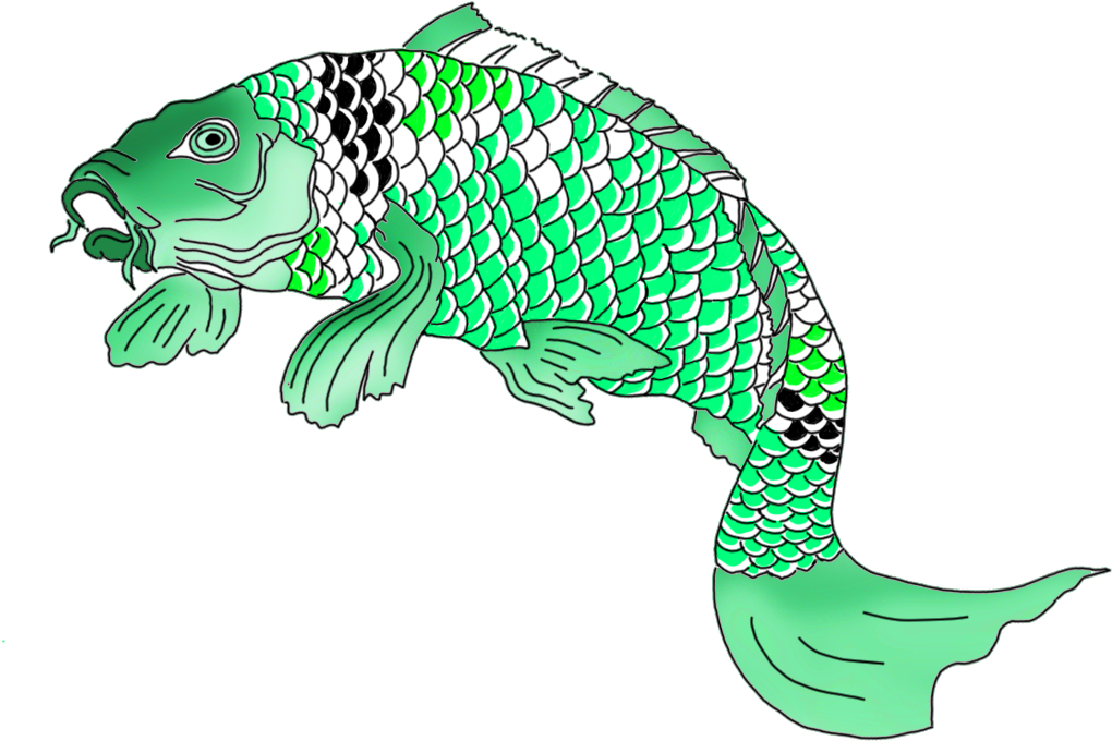 Green Japanese Koi Fish Clipart - Draw Green Fish (1049x755), Png Download