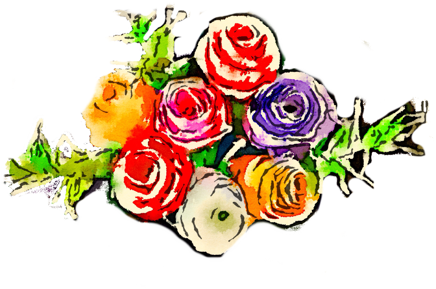 Free Download Clip Art Clipart Garden Roses Floral - Free Png Clipart Watercolor Flowers (1600x1131), Png Download