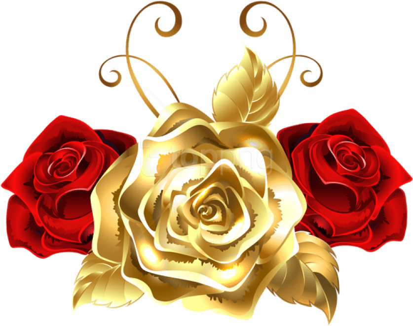 Gold And Red Roses Png Clip Art Image - Gold And Red Roses Png (600x473), Png Download